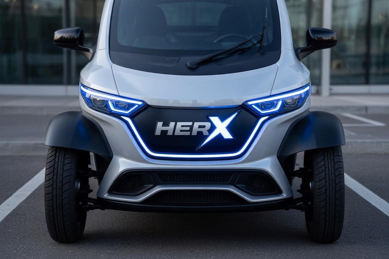 HerX front grille close-up with illuminated LED signature