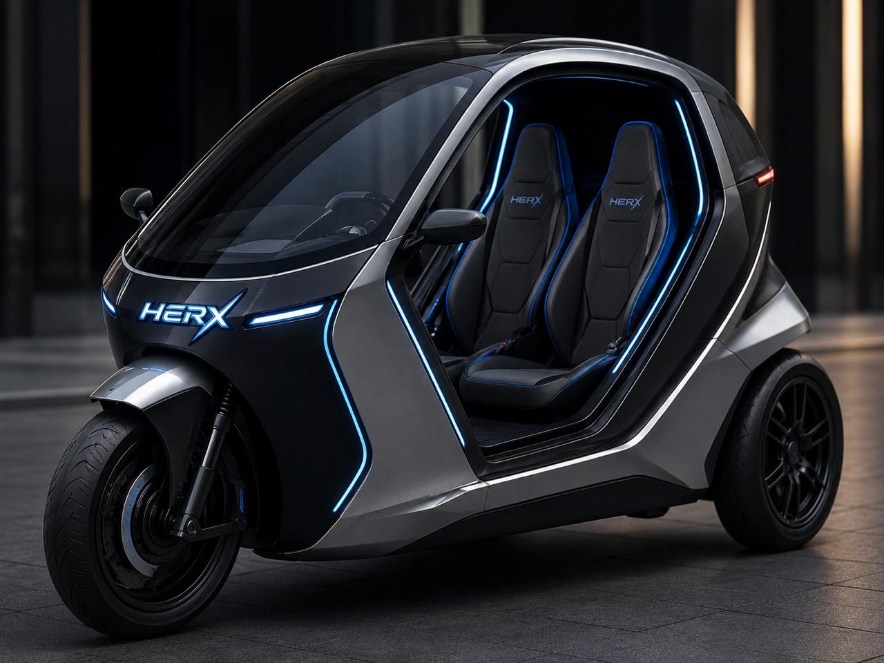 HerX City three-quarter view with suicide door open showing twin seats