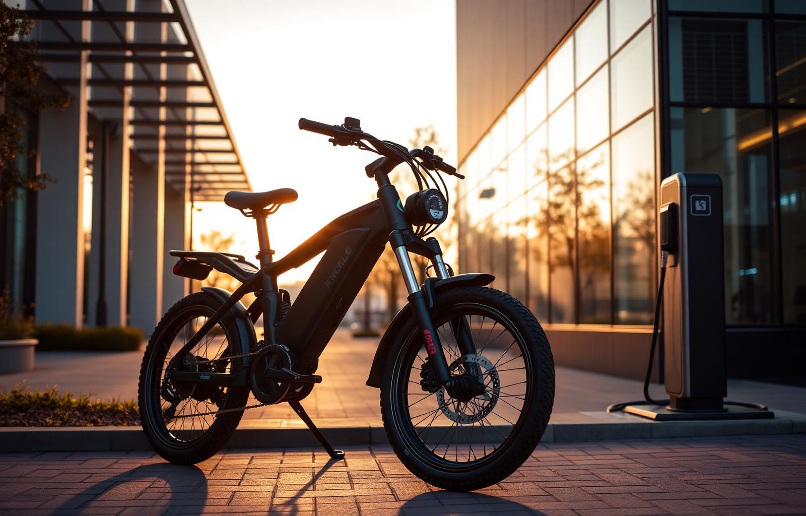 HerX eBike at an outdoor charging station at sunset
